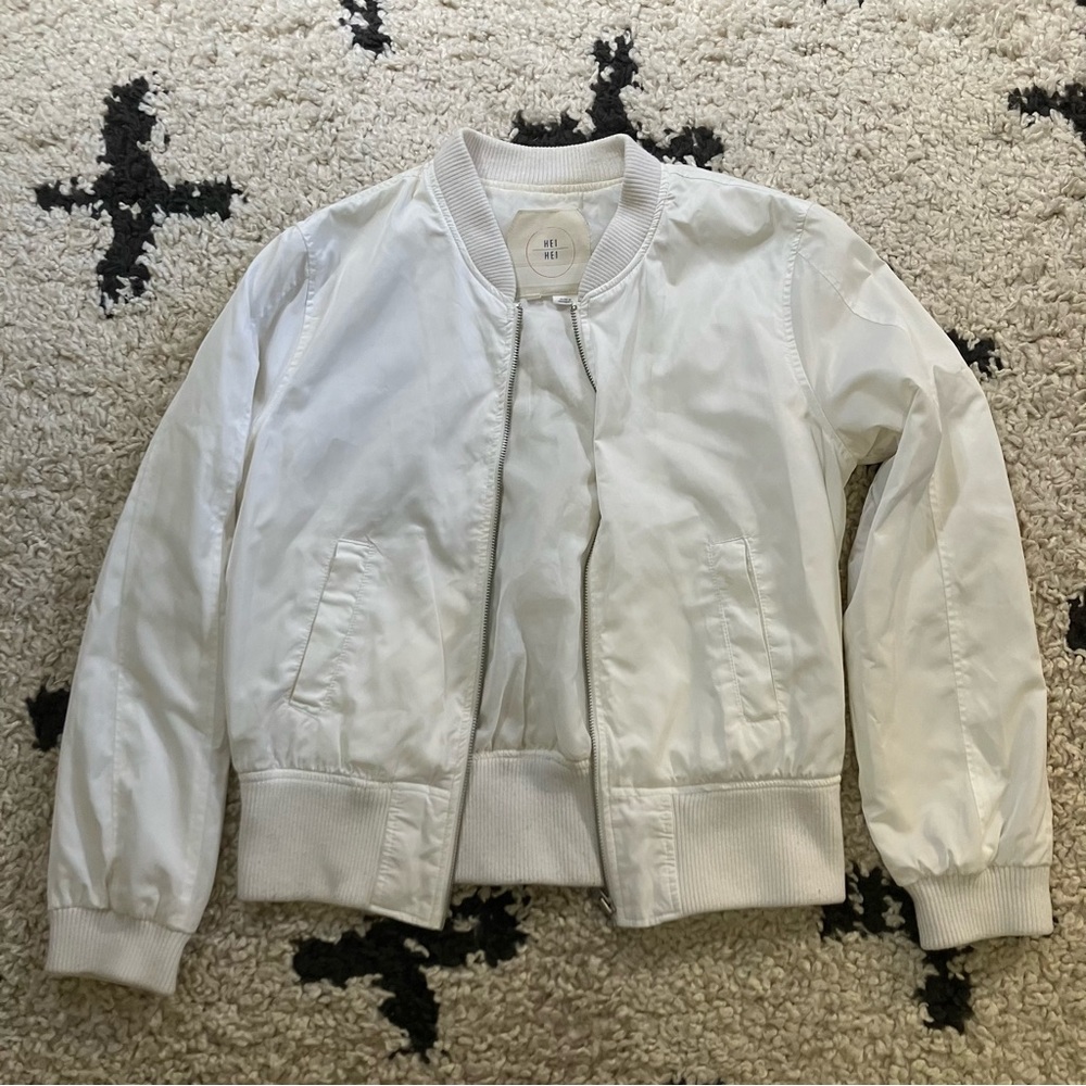Anthropologie Hei Hei White Satin Bomber Jacket